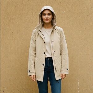 Scotch & Soda Trench Coat – Women's Beige Hooded Jacket (Removable Hood)